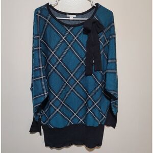 NWT Cato Womans Large Plaid Teal‎ and Black Women's Sweater